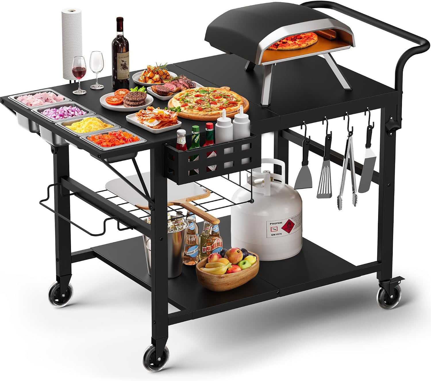 Grill Prep Pizza Oven Cart Table