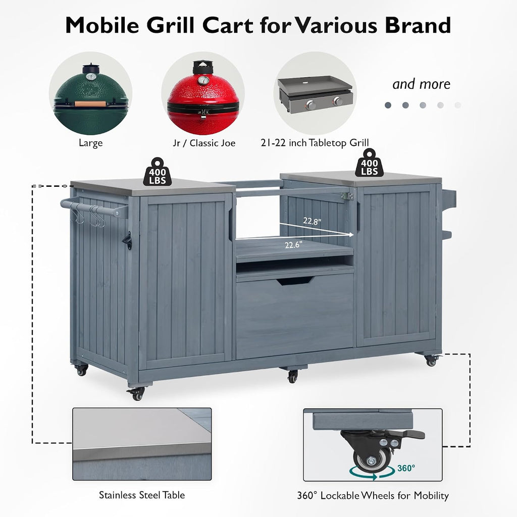 Wood Stainless Rolling Grill Island