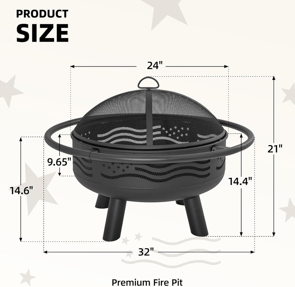 Flag Wood Burning Fire Pit Set
