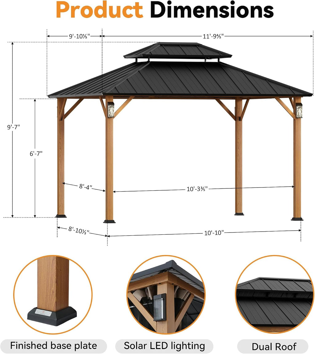 Steel Hardtop LED Patio Gazebo