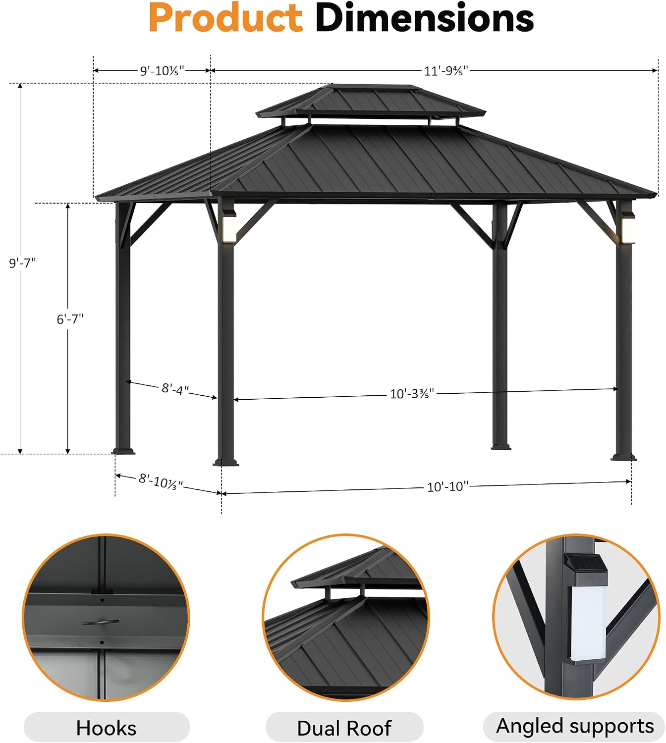 Steel LED Hardtop Patio Gazebo
