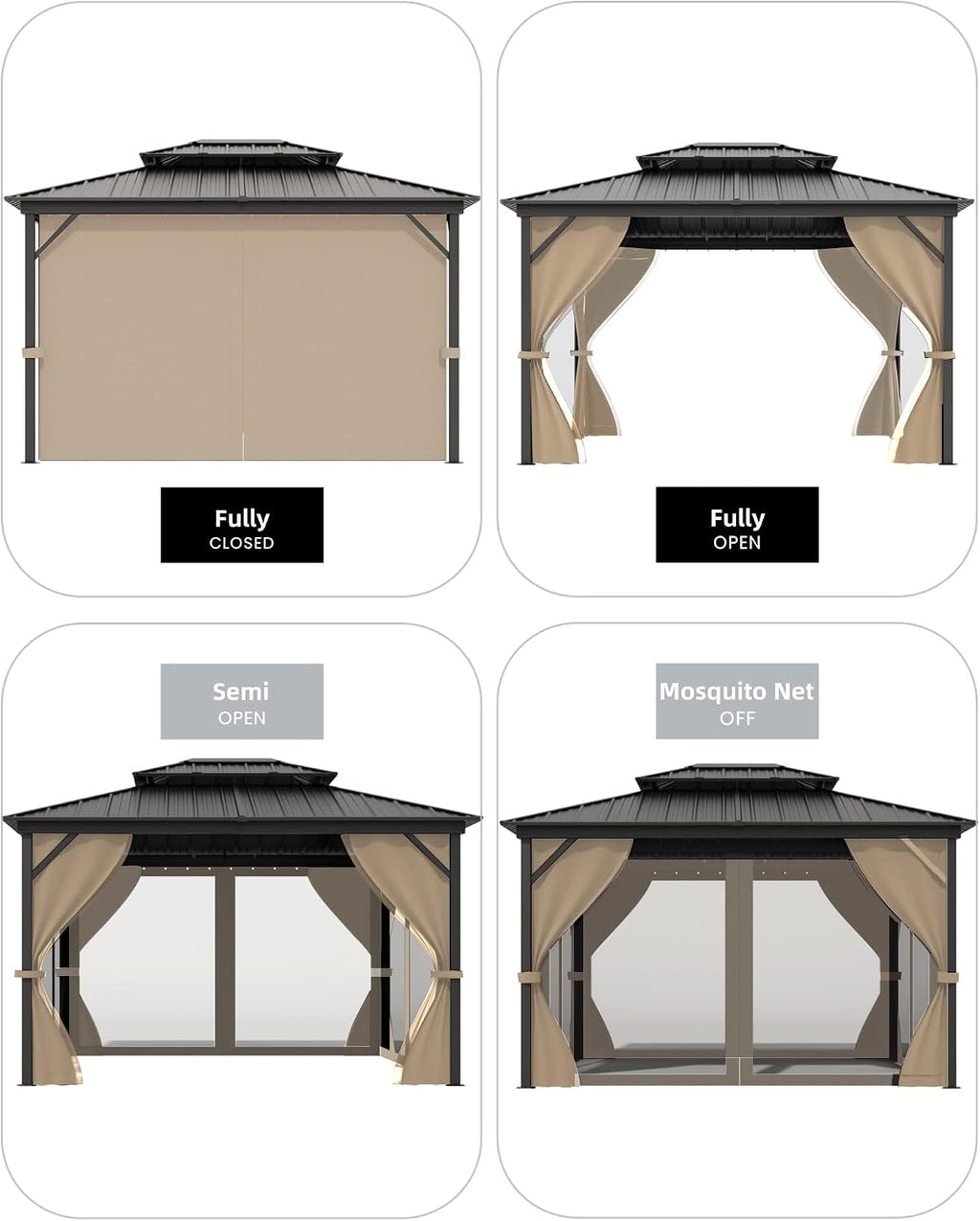 Steel Hardtop Curtain Patio Gazebo