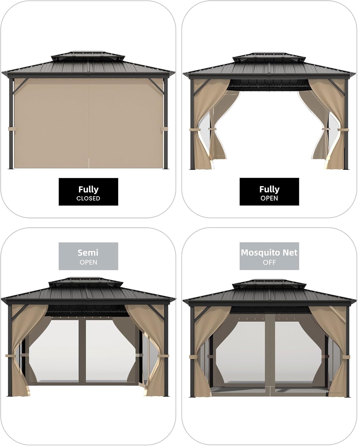 Steel Hardtop Curtain Patio Gazebo