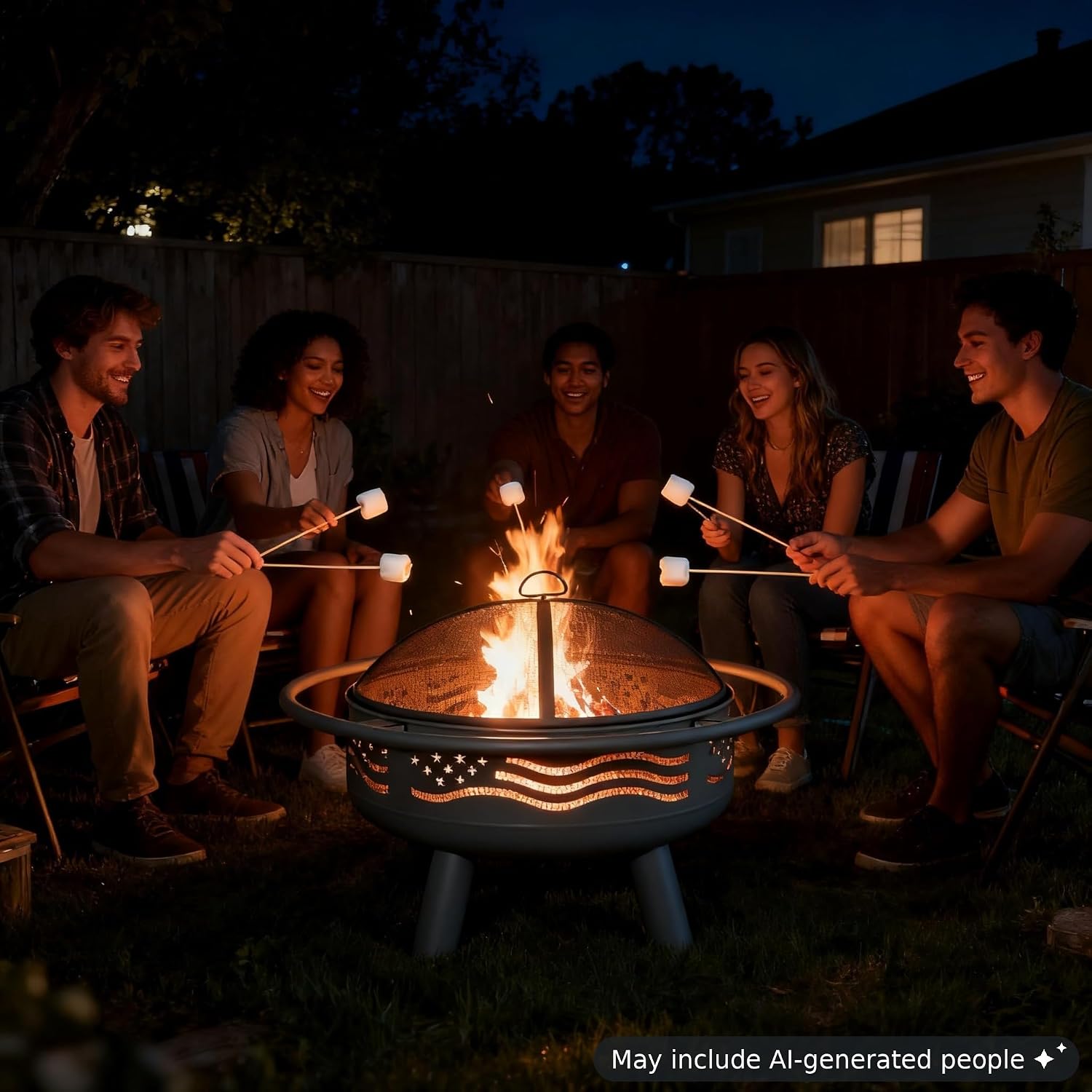 Flag Wood Burning Fire Pit Set
