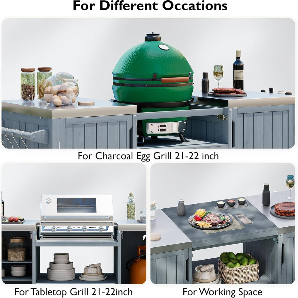 Wood Stainless Rolling Grill Island