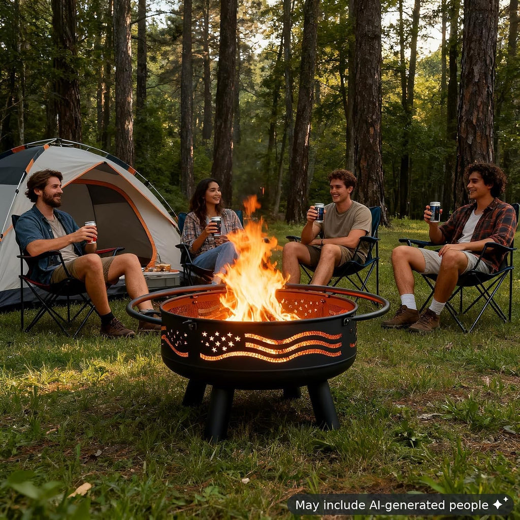 Flag Wood Burning Fire Pit Set