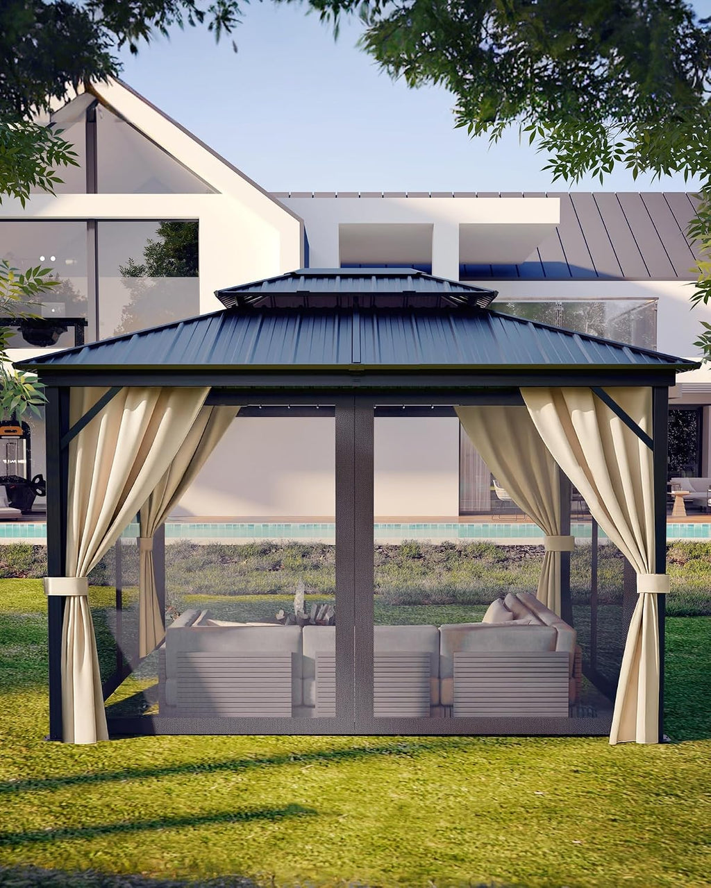 Steel Hardtop Curtain Patio Gazebo