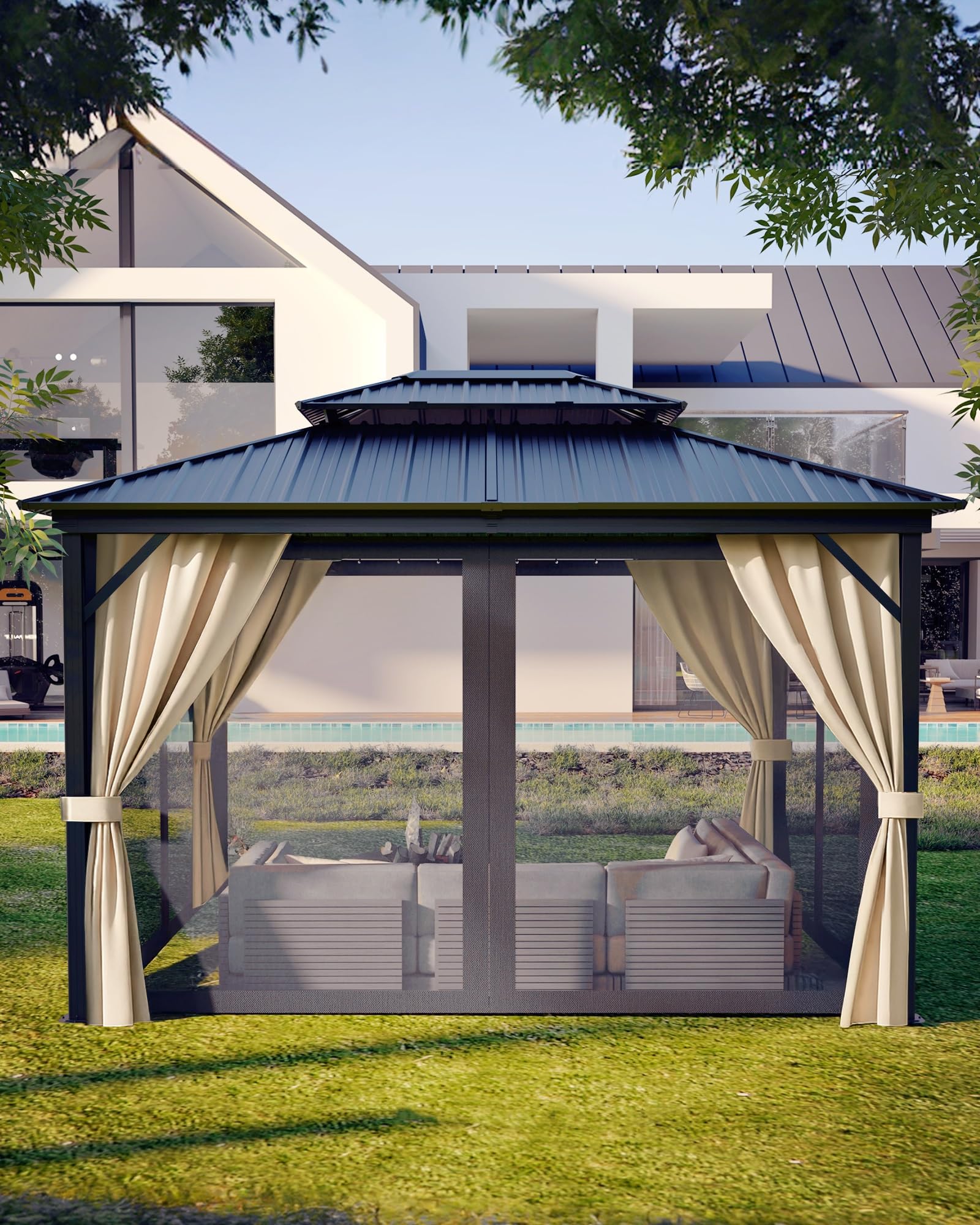 Steel Hardtop Curtain Patio Gazebo