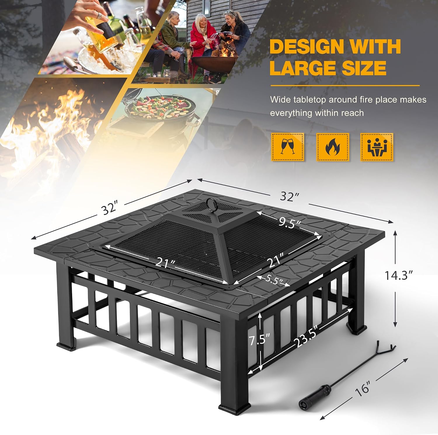 Metal Waterproof Cover Fire Pit Table