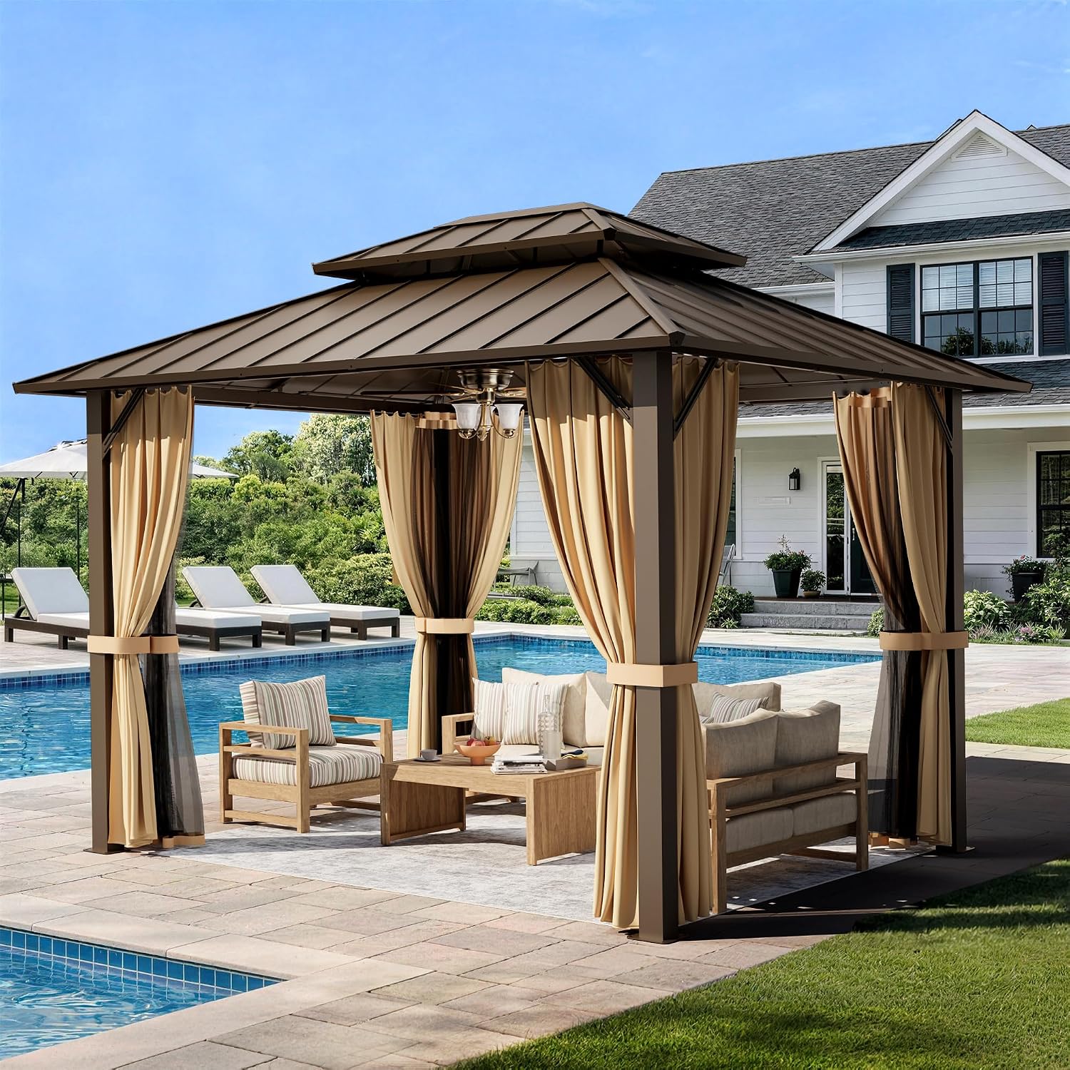 Aluminum Hardtop Net Curtain Gazebo