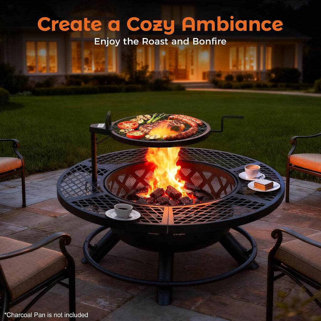 Wood Burning Patio Fire Pit Grill