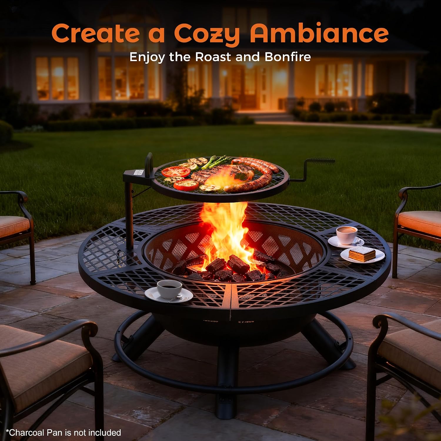 Wood Burning Patio Fire Pit Grill