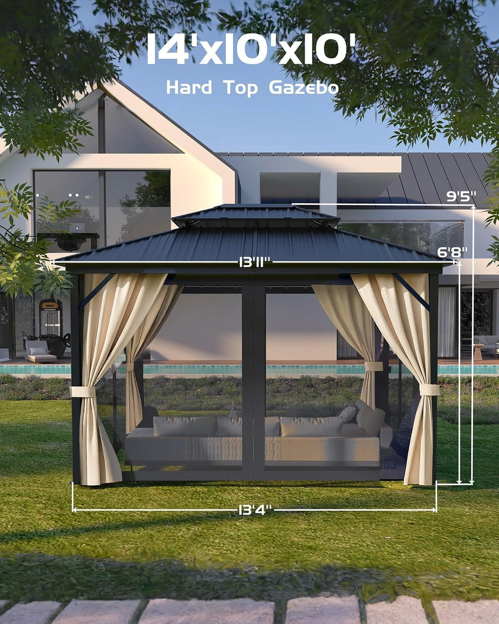 Steel Hardtop Curtain Patio Gazebo