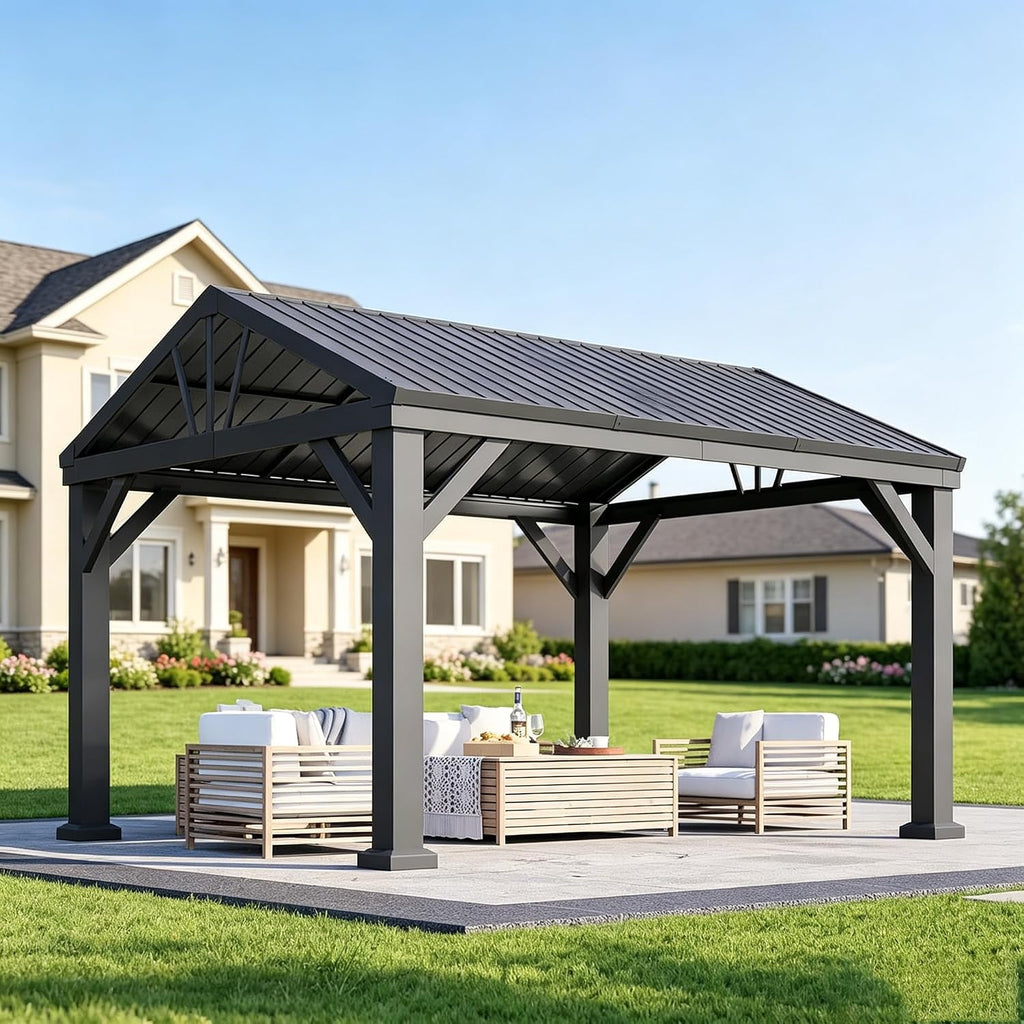Steel Hardtop Netting Patio Gazebo