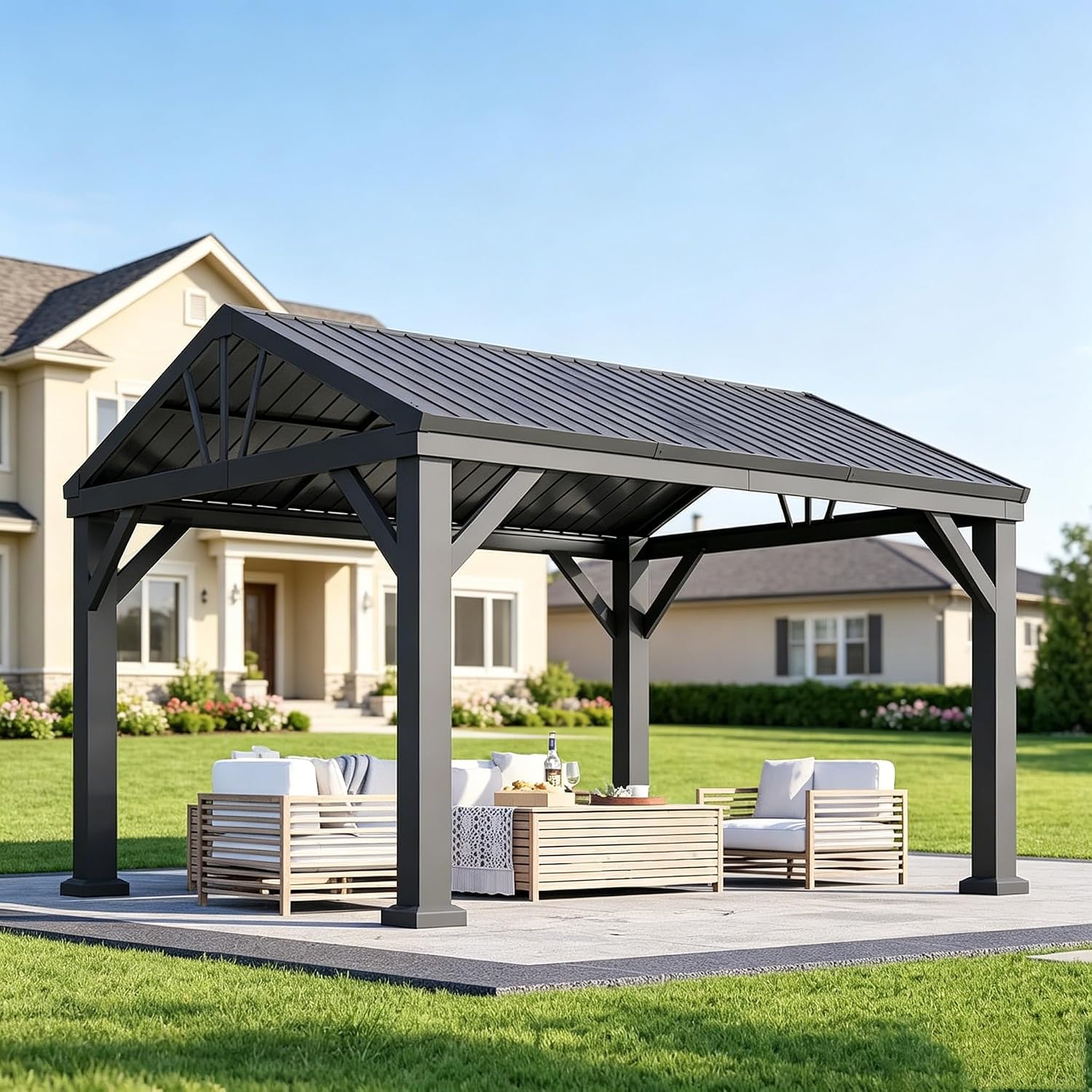 Steel Hardtop Netting Patio Gazebo