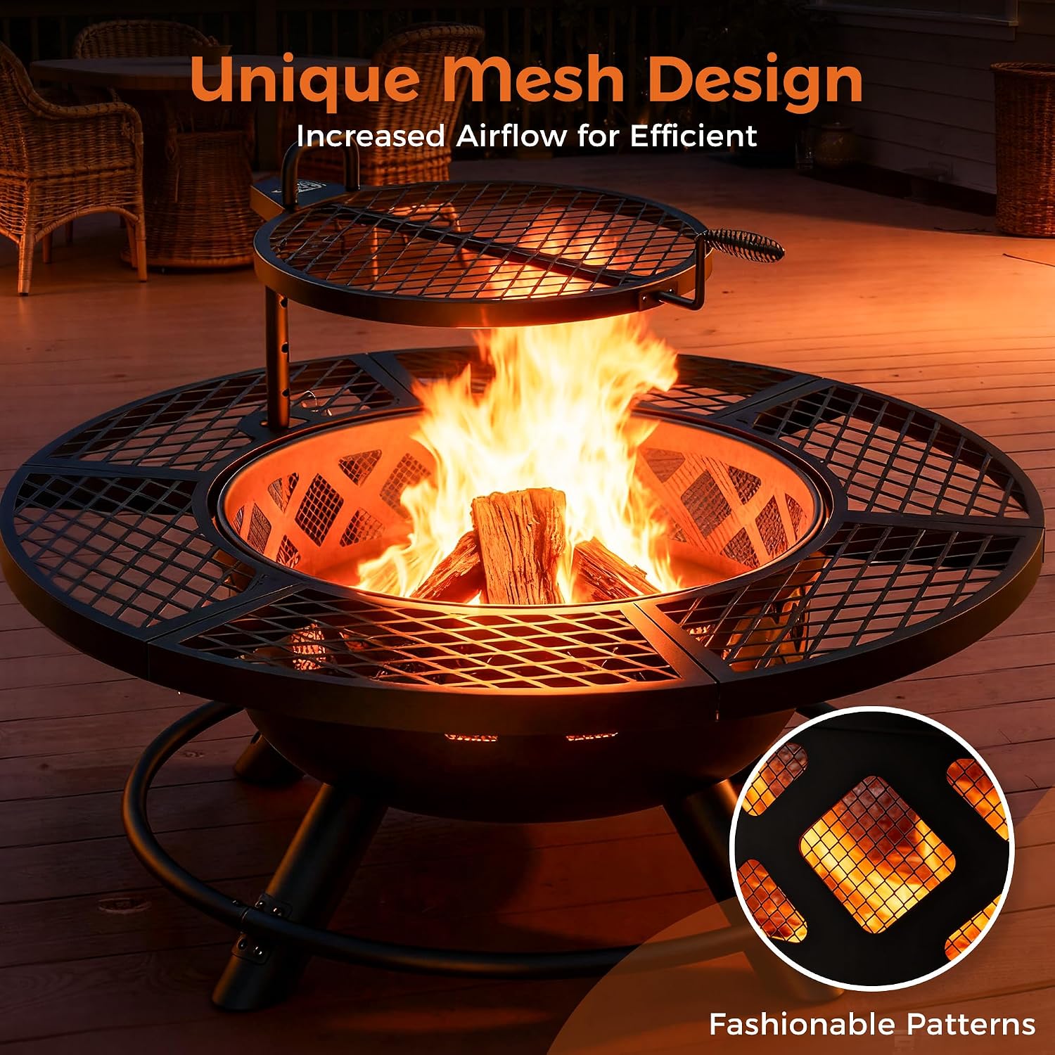 Wood Burning Patio Fire Pit Grill