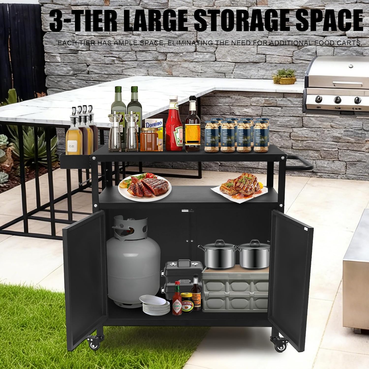 Stainless Rolling Storage Grill Cart