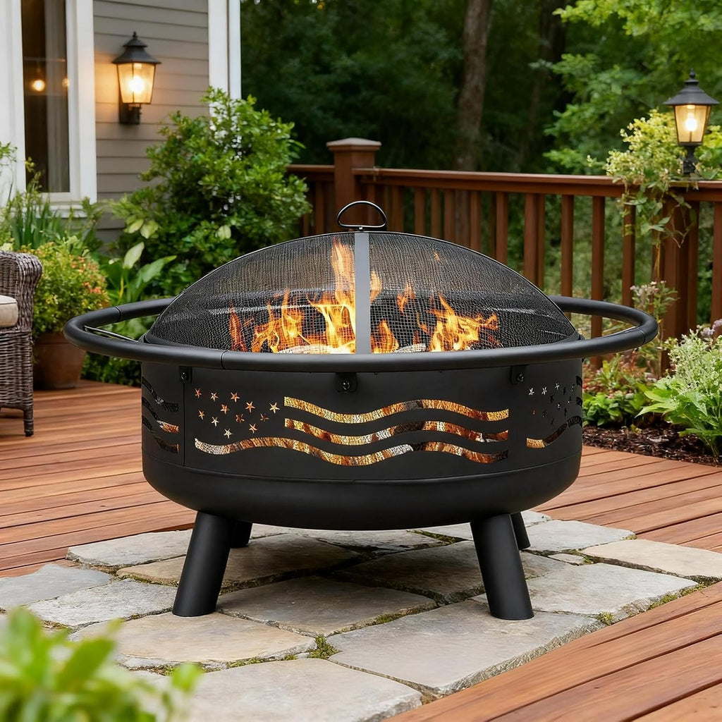 Flag Wood Burning Fire Pit Set