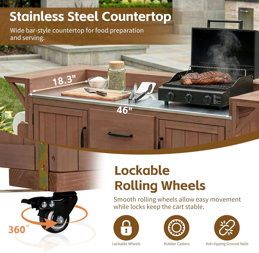 Stainless Rolling Storage Grill Cart