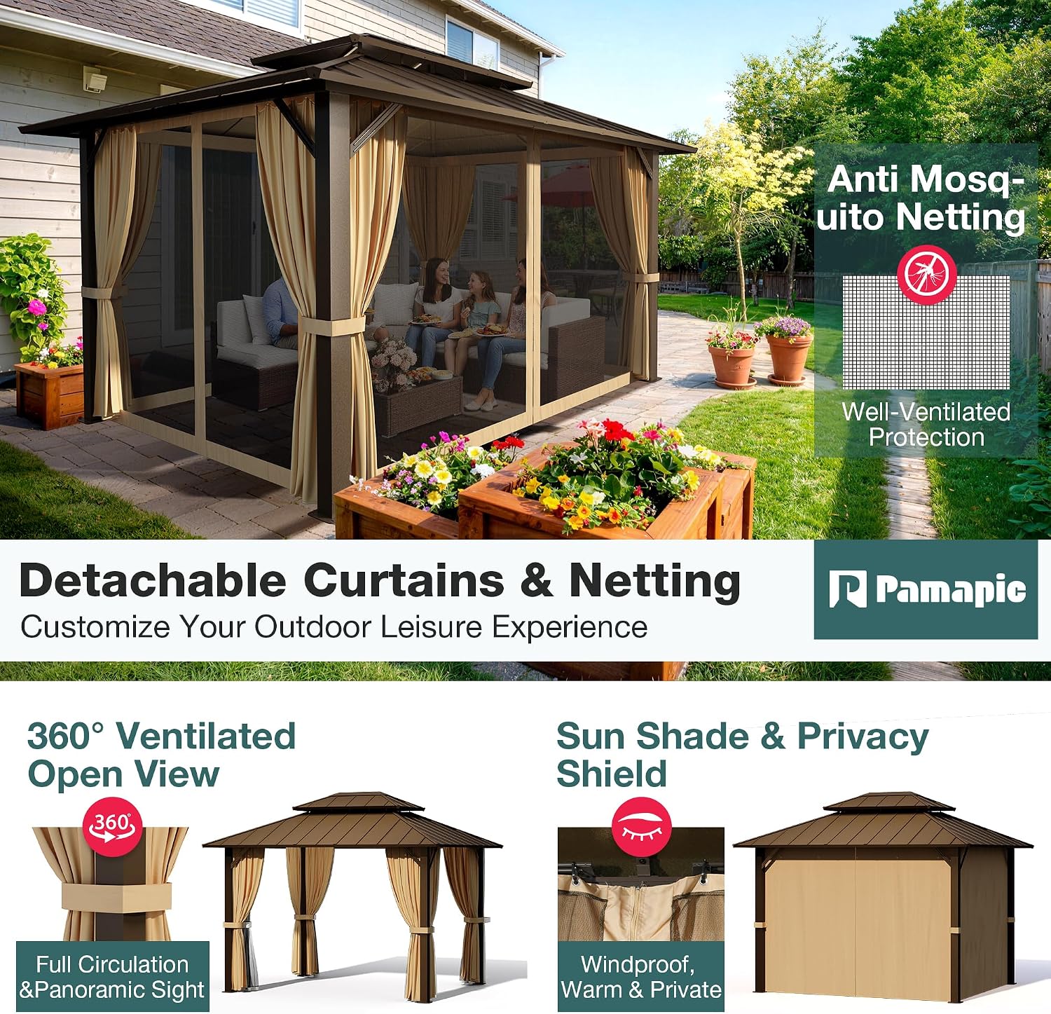Aluminum Hardtop Net Curtain Gazebo